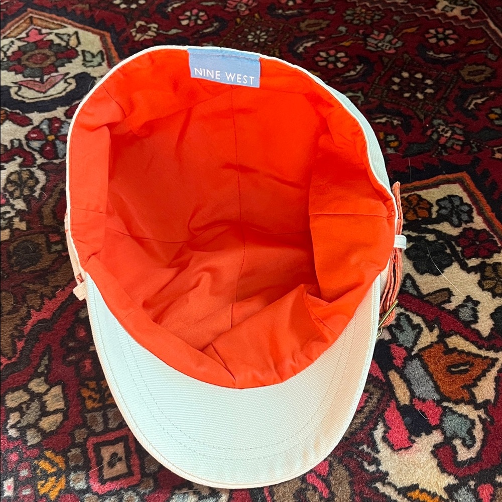Nine West Cream and Orange Summer Newsboy Hat - Picture 6 of 7